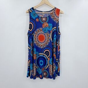 MOA USA Womens Sleeveless Boho Medallion Floral Print Tunic Top Blue Orange XL